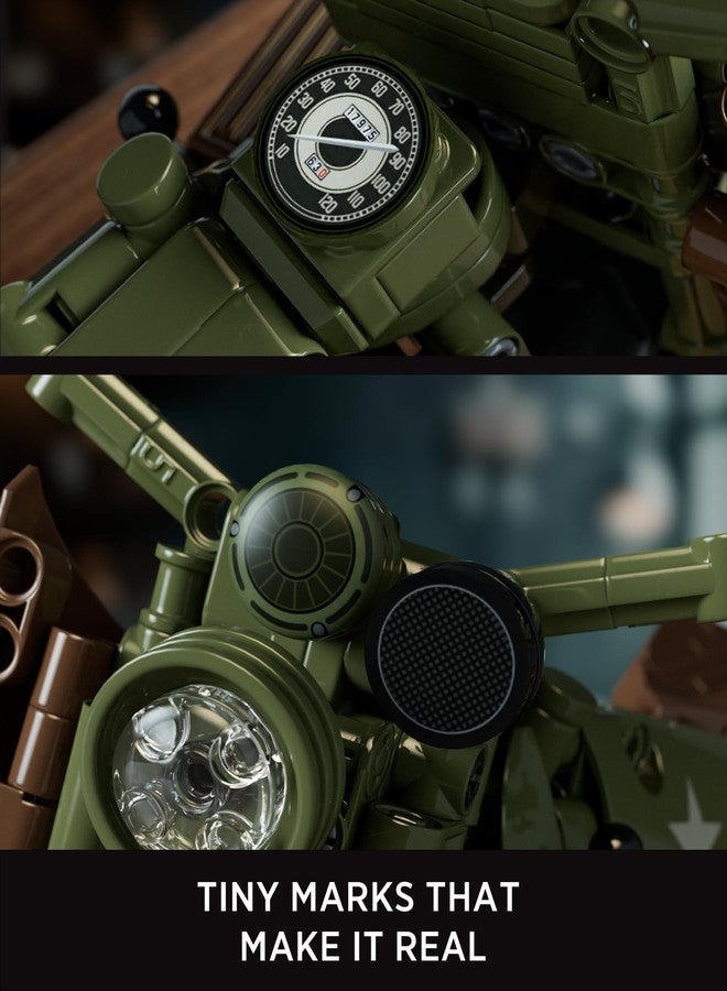 Nifeliz Motorcycle WLA Model Toy for Adults, Classic Military Bike Building Set with Authentic Features, Collectible Display Gift (833 PCS, NF10333) - Image 5